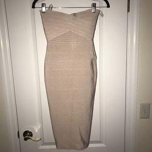 Off White/Nude Bodycon Midi Dress